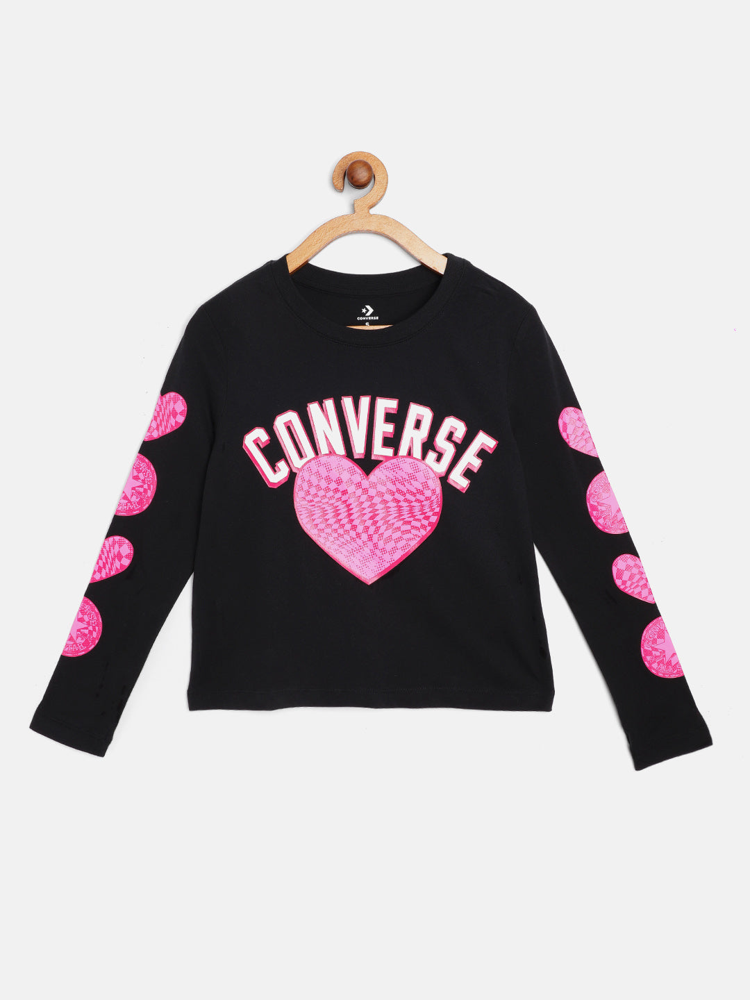 Converse Checkered Heart Long Sleeve T-Shirt T Shirt Converse   